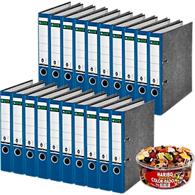 Classeur à levier 1050 LEITZ® + 1kg de HARIBO Color-Rado, format A4, largeur du dos 52 mm, 20 pièces, bleu