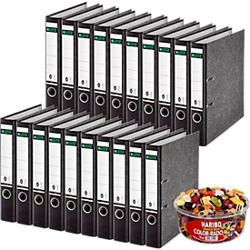 Classeur à levier 1050 LEITZ® + 1kg de HARIBO Color-Rado, format A4, largeur du dos 52 mm, 20 pièces, noir