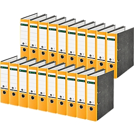 Classeur à levier 1080 LEITZ®, format A4, largeur du dos 80 mm, 20 pièces, jaune