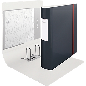 Classeur à levier 180° Active Cosy Leitz®, A4, largeur du dos 82 mm, mécanisme à levier 180°, étiquette de dos collée et bande élastique, gris