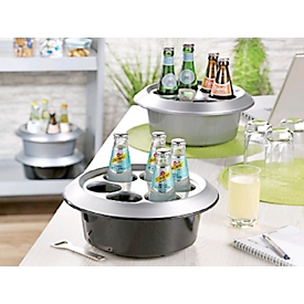CLASSIC bottle cooler, round, for up to 6 bottles of 0.25-0.33 l each, ice pack, Ø 295 x H 130 mm, stainless steel/plastic, black-silver