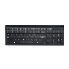 Clavier USB Kensington Advance Fit™ K72357DE, modèle allemand en taille réelle, pieds repliables à 30°, avec câble USB, noir mat