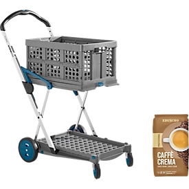 Clax Klappmobil grau/petrol, 60 kg, 2 Etagen, 46 l Box, 550×910×1020 mm, gratis EDUSCHO Caffè Crema 1 kg