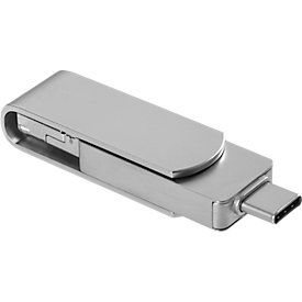 Clé USB 3.0 4-en-1 OTG, USB type B, USB type C, Micro-USB et Lightning, aluminium, argent, 16 Go