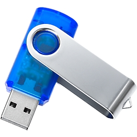 Clé USB Metall-Semi, avec fermoir pivotant en métal, bleu transparent, 16 Go