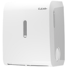Clear+ by CWS Handtuchrollenspender, manuell, bis 800 Blatt, Einzelblattausgabe, abschliessbar, ABS/PP, weiss
