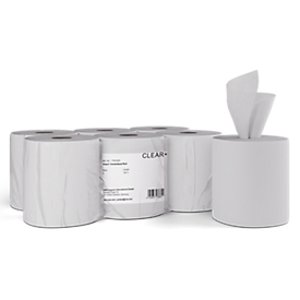 Clear+ by CWS : rouleau de papier à dévidage central, 2 couches, cellulose, blanc, 6 rouleaux de 160 m chacun