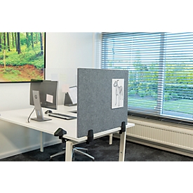 Cloison acoustique et magnétique pour bureau, 2 en 1 : tableau blanc et acoustique, émail et feutre, L 1600 x H 580 mm, pour 1 bureau