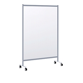 Cloison de séparation mobile contre les projections buccales - modèle B, verre acrylique, épaisseur 3 mm, L 1200 x P 390 x H 1800 mm, avec roulettes.