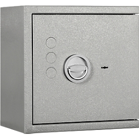 Coffre-fort Lyra 1, classe de résistance I selon EN 1143-1, volume 16 l, porte à charnières à droite, serrure à double panneton avec 2 clés, 1 tablette, y compris matériel d'ancrage, L 400 x P 270 x H 405 mm, gris clair RAL 7035