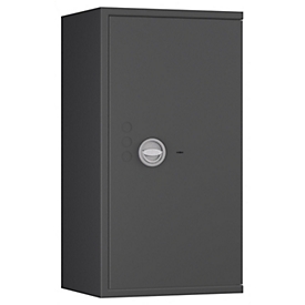Coffre-fort Lyra 5, classe de résistance 0 selon EN 1143-1, volume 109 l, porte à charnières à droite, serrure à double panneton avec 2 clés, 2 étagères, y compris matériel d'ancrage, L 500 x P 420 x H 950 mm, gris graphite RAL 7024