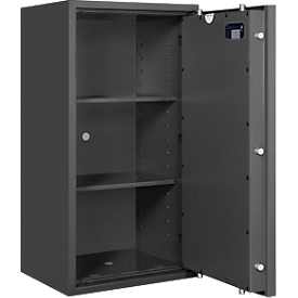 Coffre-fort Lyra 7, classe de résistance 0 selon EN 1143-1, volume 118 l, porte à charnières à droite, serrure à double panneton avec 2 clés, 2 étagères, y compris matériel d'ancrage, L 500 x P 420 x H 1020 mm, gris graphite RAL 7024