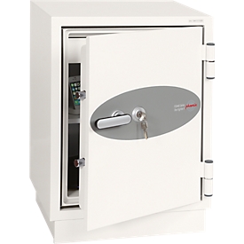 Coffret de protection incendie FS 0441, serrure à clé, L 500 x P 500 x H 640 mm, acier, blanc signalisation RAL 9003