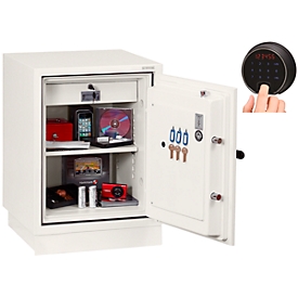 Coffret de protection incendie FS 0441, serrure à empreinte digitale, L 500 x P 500 x H 640 mm, acier, blanc signalisation RAL 9003