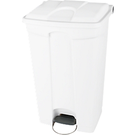 Collecteur de déchets à pédale en polyéthylène 90 L, blanc