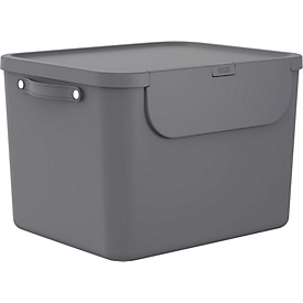 Collecteur de déchets Rotho ALBULA, 55 l, modulaire, empilable, avec couvercle et autocollants, plastique recyclé, anthracite/anthracite gris