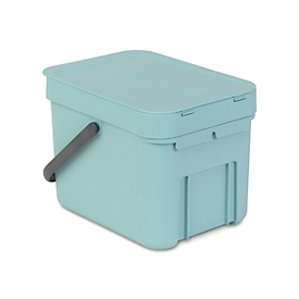 Collecteur de déchets Sort & Go, rectangulaire, avec support mural, couvercle et poignée, 6 L, plastique, vert menthe
