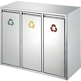 Collecteur de tri de matières recyclables en inox, 3 x 8 L