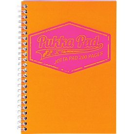Collegeblock Pukka Pad Jotta Neon, Drahtbindung, 100 perforierte Blatt/200 Seiten, Format A5, kariert, orange