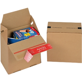 ColomPac carton pliable Eurobox S, fermeture autocollante & fil d'arrachage, pliage en Z, peut être combiné avec des palettes Euro, extérieur L 150 x l 100 x H 150 mm, intérieur L 95 mm, 20 pièces, carton ondulé, brun