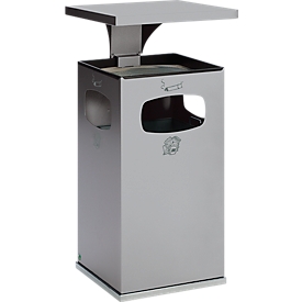 Combi-asbak B42, met dak, incl. binnenwerk, zilver