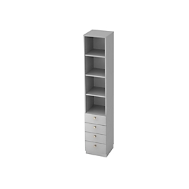 Combi-boekenkast 3 legborden + 4 laden, spaanplaat, B 400 x D 420 x H 2200 mm, lichtgrijs