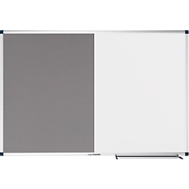 Combibord Legamaster UNITE, prikbord &amp; whiteboard, B 900 x D 12,6 x H 600 mm, markeerplateau, gelakt staal &amp; vilt, wit &amp; grijs