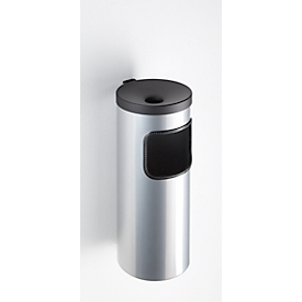 Combinatie-asbak, afvalvolume van 5,6 liter, moeilijk ontvlambaar, kantelinrichting, incl. bevestigingsmateriaal, Ø 180 x H 400 mm, metaal, zilver