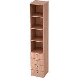 Combinatiekast TOPAS LINE, 6 dossierhoogtes, legborden + 4 laden, notenhout/notenhout