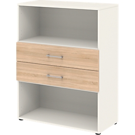 Combinatierek met 2 laden TEMPIO - van hout - B 800 x D 340 x H 1070 mm - wit/Sonoma eik