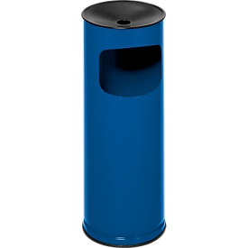 Combination ashtray VAR, round, 17 l, for indoor & outdoor use, with sieve & edge protection, Ø 250 x H 610 mm, sheet steel, gentian blue