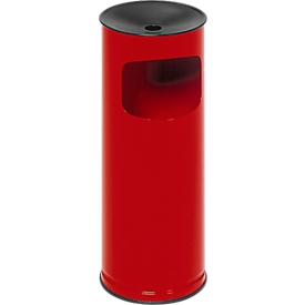 Combination ashtray VAR, round, 17 l, for indoor &amp; outdoor use, with sieve &amp; edge protection, Ø 250 x H 610 mm, sheet steel, red