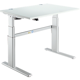 Comfortabele tafel, elektrisch in hoogte verstelbaar, rechthoekig, C-poot, B 1200 x D 800 x H 655-1305 mm, aluminium lichtgrijs/wit RAL 9006