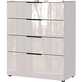 Commode, avec 4 tiroirs, façade et dessus en verre, L 830 x P 420 x H 1020 mm, cachemire
