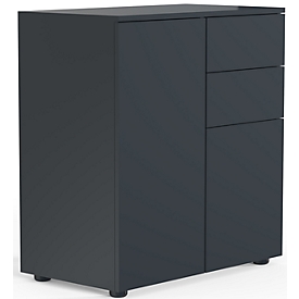 Commode Dalosa, 4 compartiments &amp; 2 tiroirs, porte, L 700 x P 390 x H 770 mm, bois, anthracite