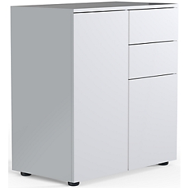 Commode Dalosa, 4 compartiments &amp; 2 tiroirs, porte, L 700 x P 390 x H 770 mm, bois, blanc