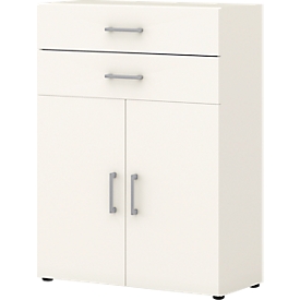 Commode de bureau TEMPIO, en bois, 2 portes, 2 tiroirs, 3 OH, L 800 x P 340 x H 1070 mm, blanc/blanc