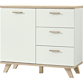 Commode OSLO, 3 tiroirs, l. 960 x P 400 x H 850 mm, blanc/chêne Sanremo-noyer