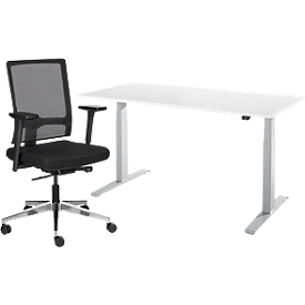 Compleet aanbod Schäfer Shop Select bureau, elektrisch in hoogte verstelbaar, B 1600 mm + NET MATIC bureaustoel, armleuningen, automatisch synchroon mechanisme, netrugleuning