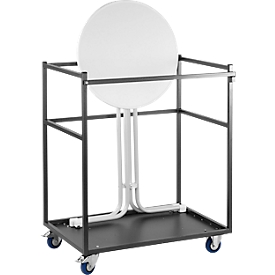 Complete offer: mobile transport trolley and 5 high tables, folding tables