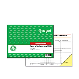 Compte rendus/rapports hebdomadaires SD029 Sigel, papier autocopiant, format A5 paysage, 2 x 40 feuilles