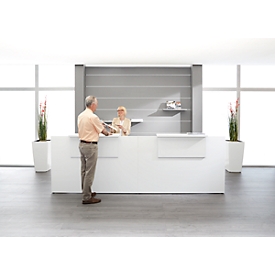 Comptoir d'accueil Come-In - 2 plateaux en bois - l. 3600 mm - blanc et blanc