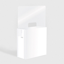 Comptoir d'exposition avec protection contre les crachats, panneau en mousse légère/verre acrylique, L 1080 x l 430 x H 1855 mm, avec passe-plat, 2 étagères