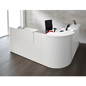 Comptoir en angle Come-In, rond, 3 étagères, largeur 1600 mm, Élément en angle blanc, blanc/blanc 