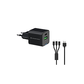 Conceptronic 2-Port 33W GaN USB PD Charger with 3-in-1 Charging Cable - USB-C x 1 - USB-a 1