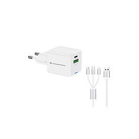 Conceptronic 2-Port 33W GaN Usb Pd Charger with 3-in-1 Charging Cable - Usb-C x 1 - Usb-a 1