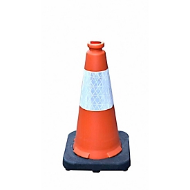 Cône de signalisation, réfléchissant, avec socle, H 500 x L 295 mm, PE, orange/noir