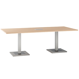 Conferentietafel, met tafelverbindingspaneel, tot 8 personen, rechthoekig, sokkel, B 2200 x D 1000 x H 720-820 mm, Romana kersen/zilver