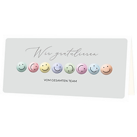 Congratulations card Korsch We congratulate - From the whole team, with colorful motif &amp; envelopes, landscape format, W 206 x H 103 mm, cardboard, natural white, 10 pieces