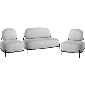 Conjunto ADMIRAL, 2 sillones, 1 sofá, 100% poliéster, armazón de tubo de acero lacado, gris